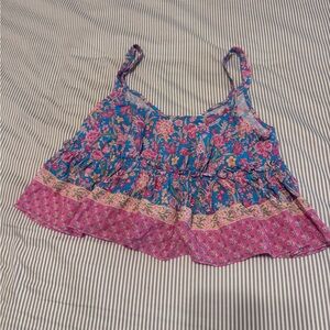 Anthropologie Pink and Blue Smocked Cropped Camisole
